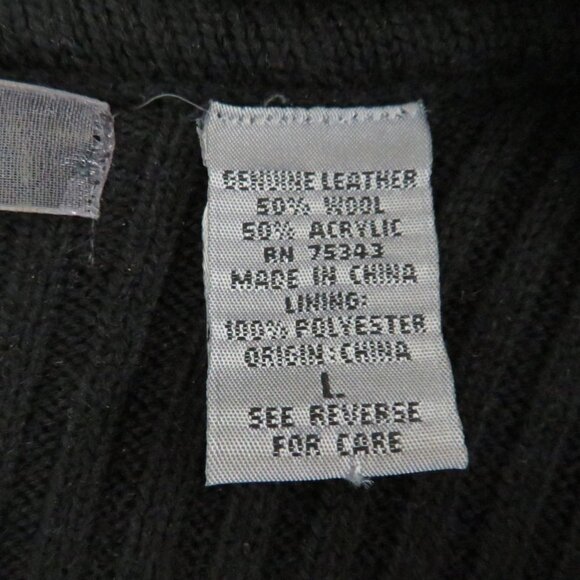 New Black Leather Ribbed Wool Cropped Zipper Hood Women’s Fashion Jacket size L - Picture 9 of 10